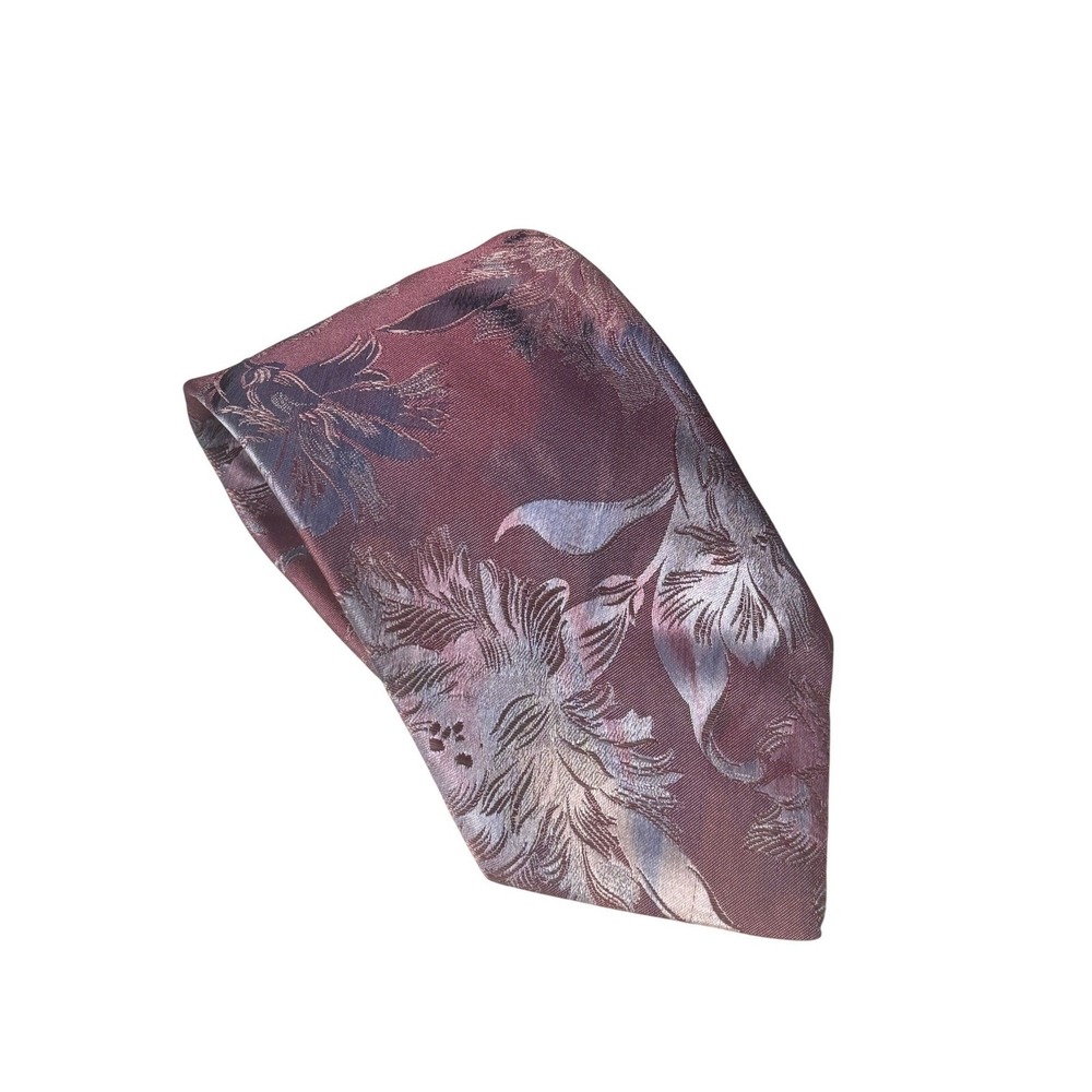 Cricketeer Mens Necktie Dusty Rose Silver Blue Floral Jacquard Woven Classic Tie